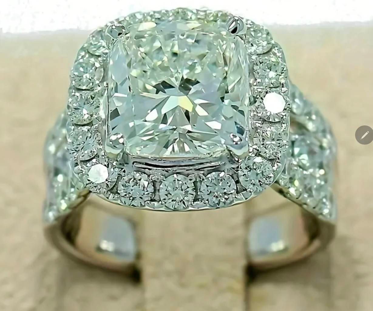 Certified 5ct. Genuine Moissanite Cushion & Round Triple Shank Engagement Ring 8
